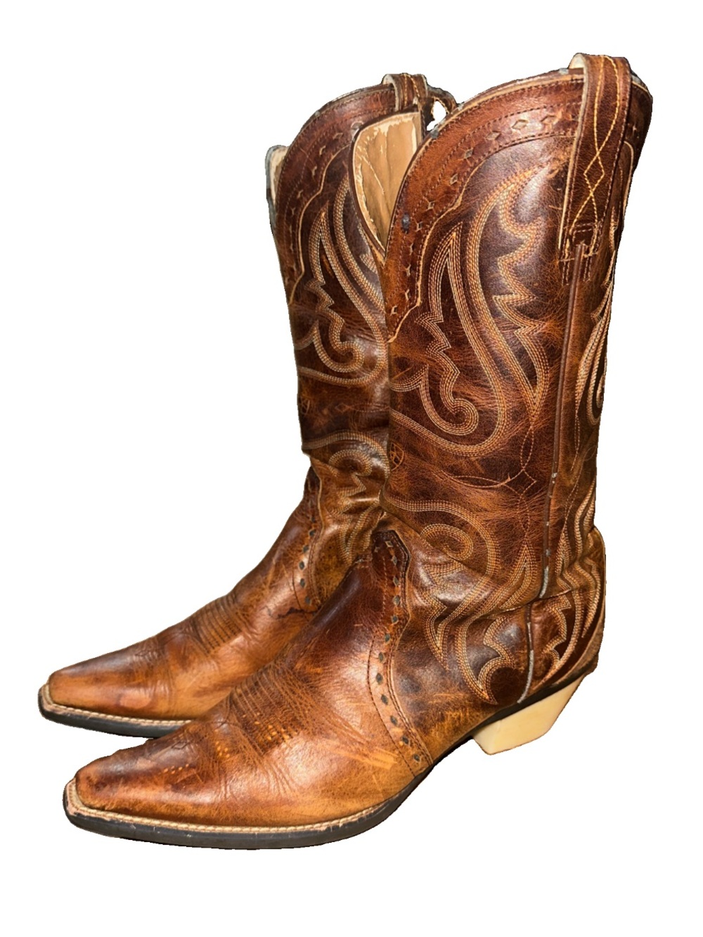 Women 11 Ariat Heritage Western Boots Brown Leather Snip Toe Custom Heel Cowgirl